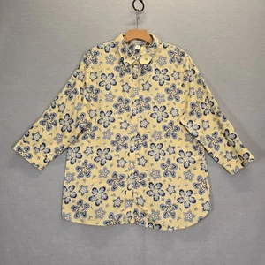 Camisa Coldwater Creek amarilla floral de algodón con botones cuello y puños en contraste XL - Imagen 1 de 11
