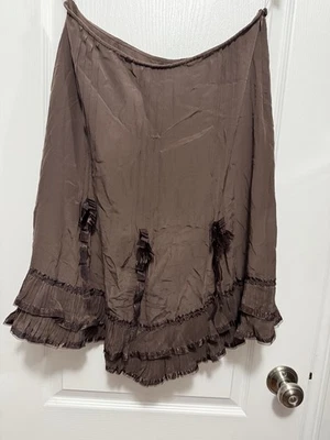 Anne Carson Skirt Womens 6 Brown Silk Ruffle Bows Whimsygoth Lolita Feminine Y2K - Image 1 of 4