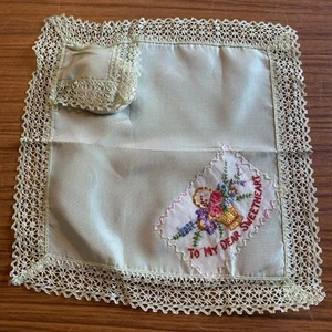 Vintage Handkerchief Hanky To My Dear Sweetheart Powder Puff -11” Square - Picture 1 of 7