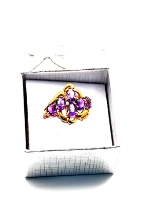 Deslumbrante anel de ouro amarelo 10k com coquetel de ametista tamanho 6, 3,0 gramas - Imagem 1 de 4
