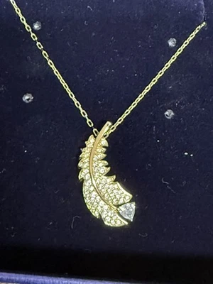 Swarovski Nice Y Kette Feder Gelbgolden NEU vergoldet Kristalle Luxus OVP - Bild 1 von 4