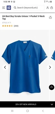 UA Best Buy Scrubs, unisex 1 pocket V neck top, Small, Navy - Image 1 of 4