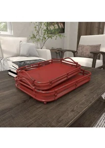 Farmhouse Metal Tray Red 2 Set - Picture 1 of 6