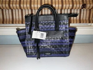 Coach NWT 31001 Bleecker Embossed Woven Leather Mini Riley Blue Indigo/ Black - Picture 1 of 2