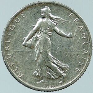 1914 FRANCE Antique Silver 1 Franc French Coin w La Semeuse Sower Woman i118243