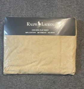 SÁBANA PLANA RALPH LAUREN DAMASCO AVERY CAFÉ KING 100% ALGODÓN 200 HILOS DE COLECCIÓN NOS - Imagen 1 de 3