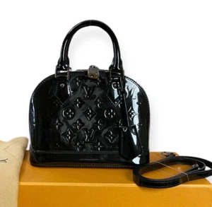 LOUIS VUITTON Alma BB Patent Black Mini Box Dust Shoulder Strap BOX & DUST BAG - Picture 1 of 20