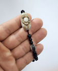 Vintage Slimani Aqeeq Stone Bracelet Carved Black Beads Adjustable Unisex