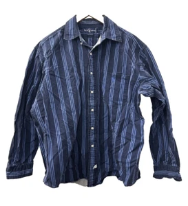 Vintage Polo Ralph Lauren Button Down Shirt Stripes Blue Twill 100% Cotton Large - Picture 1 of 7