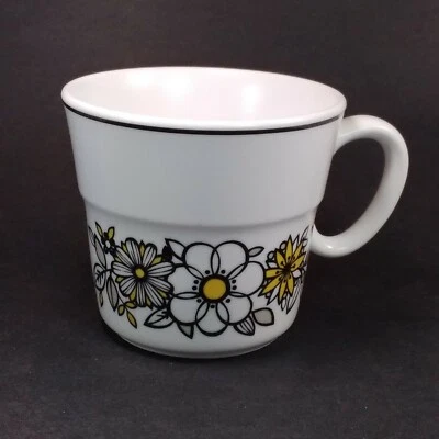 Noritake Progression TRESSA CUP 8 oz Floral White Yellow Black Flowers 9029 - Image 1 of 4