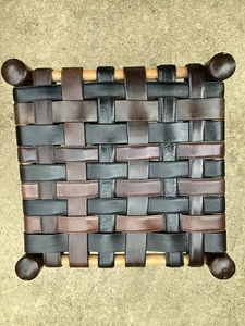 STOOL / STAND  MADE FROM LEATHER BELTS  Unique Conversation starter. 14 x 13" - Picture 1 of 10