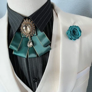 Retro Men or Women Wedding Clip On Neck Bow Tie Ribbon Rhinestone Necktie Brooch - Picture 1 of 10