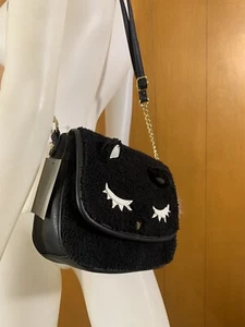 NWT Cute Kawaii Black Fluffy Fuzzy Cat Shoulder Crossbody Bag Purse Handbag - Picture 1 of 4