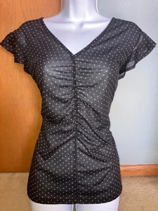 Nordstrom Halogen Black White Polkadot Ruffle Sleeveless Blouse Size Large - Picture 1 of 8