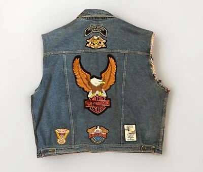 Harley Davidson Rider Patches Pins Denim Biker Vest Jersey Shore Police AMA  3XL - Image 1 of 4