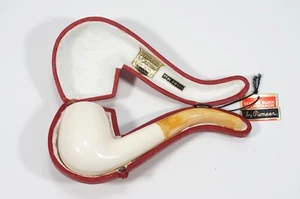 Vintage Pioneer Meerschaum Pipe Real Amber Stem UNUSED IN ORIGINAL CASE - Picture 1 of 12