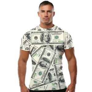 Men T-shirts Short Sleeves Mens Clothing S 4XL Tops Dollar Shirt Money 3d Print