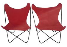 Mid Century Modern Butterfly Chairs Wrought Iron Black Red Canvas Hardoy Welded