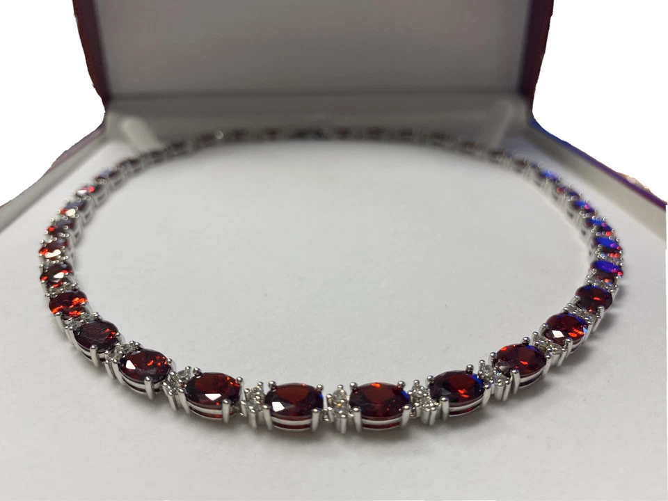 White gold finish red ruby and created diamonds Necklace postage