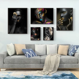 Abstract Gold Black African Nude Woman Oil Painting on Canvas Prints Decor - Picture 1 of 19