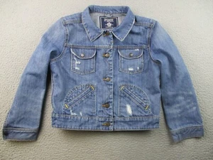 VS Pink Denim Jacket Juniors Medium Y2K Blue Jean Pocket Button Distress Trucker - Picture 1 of 9