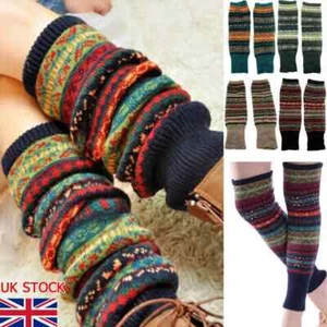 Chic Leg Warmers Crochet Leggings Winter Fair Isle Knee High Knit Warmer Socks - Picture 1 of 20