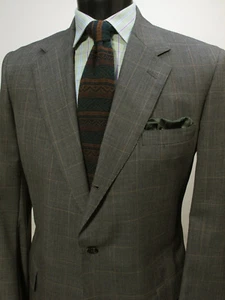 Brooks Brothers Makers Hand Made Suit 43L 44L Wool Olive Check Plaid 3/2 Roll - Picture 1 of 9