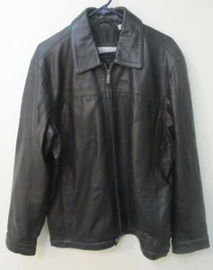 Men's JOSEPH ABBOUD Full Zip Black LEATHER JACKET, Size M ~ Excellent Condition - Picture 1 of 4