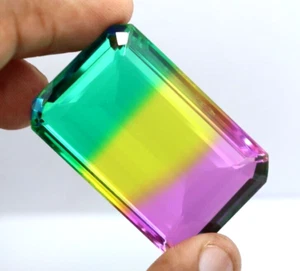 Tourmaline Lab-Created Multicolor 149 Ct Brazilian Emerald Cut Loose Gemstone - Picture 1 of 8