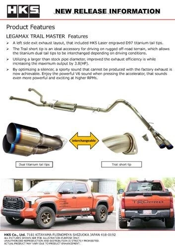 HKS LEGAMAX TRAIL MASTER Escape Traseiro de Gato Compatível com 2022+ Toyota Tundra V6 TT  - Imagem 1 de 1