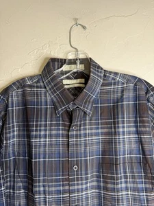 NORDSTROM Men L Long Sleeve BUTTON UP SHIRT Brown Blue Plaid NO IRON Classic - Picture 1 of 8