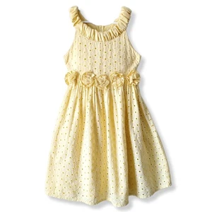 Bonnie Jean Girls Dress 7 Pastel Yellow Cotton Eyelet Holiday Easter Occasion  - Picture 1 of 12