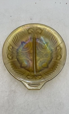 Gold Carnival Glass Decorative Round Shape Divided Serving Plate - Image 1 of 4
