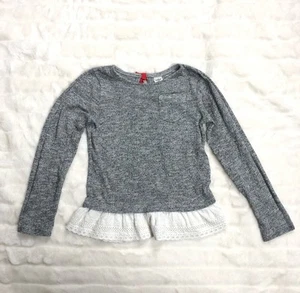 OshKosh B'gosh Sweater Girl’s 6x Gray Knit White Lace Eyelet Ruffle Hem. - Picture 1 of 6