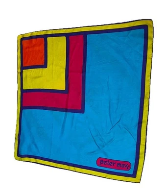 Vintage Peter Max 100% Silk Scarf Square 21” x 21” Mod Hippie Retro Original - Image 1 of 4