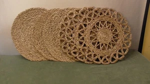 Vintage Set Of 6 Rattan Wicker Woven Plate Chargers Placemats 14” Boho - Picture 1 of 7