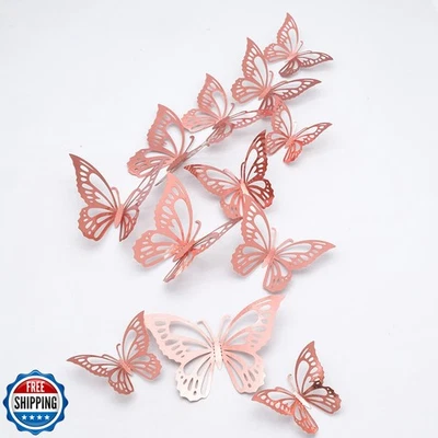 CAYUDEN 24pcs 3D Rose Gold Butterfly Wall Stickers, Metallic Foil, Modern Sty - Image 1 of 4