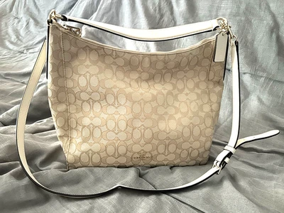 Coach Celeste Hobo Purse /Tote Signature Canvas with White Leather #H1792-F58327 - Image 1 of 4