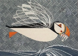 PUFFIN Finished Framed Needlepoint Bargello Cross-Stitch Art Charley Harper EXC - Picture 1 of 7
