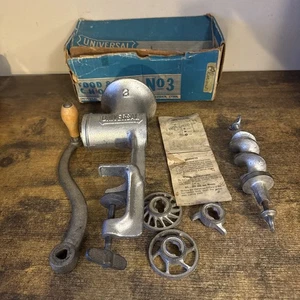 Universal Food and Meat Chopper Grinder No 3 Wooden Handle w/box & instructions - Picture 1 of 2