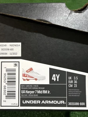 UA Harper 7 Mid RM Jr Youth Baseball Cleats Size 4y - Image 1 of 2