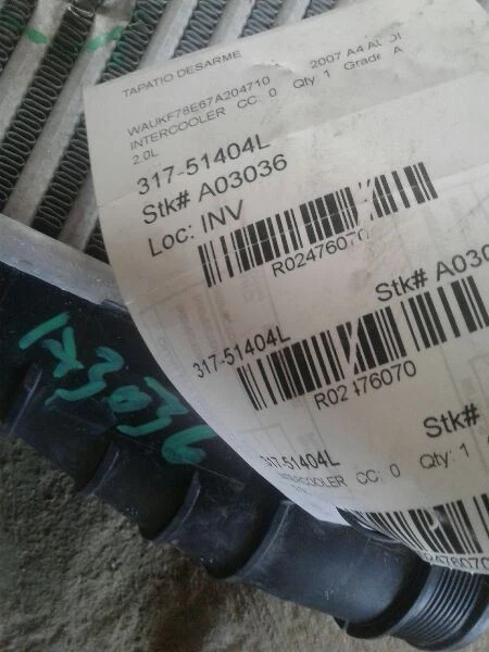 Driver Intercooler 2.0L Engine ID Bwt Fits 05-09 AUDI A4 2476070 - Image 1 of 3