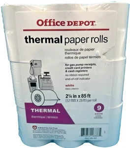Rotoli Carta Termica Ufficio Depot 2 1/4" x 85ft Confezione da 9 Registro Ricevute POS - Foto 1 di 3