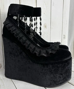 Widow Dolls Kill Velvet Cross Chain Charm Never Be Silenced Platform Wedges 7M - Picture 1 of 11