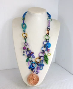 Vintage Multi Color Anodized Aluminum Necklace Estate Find ! - Picture 1 of 13