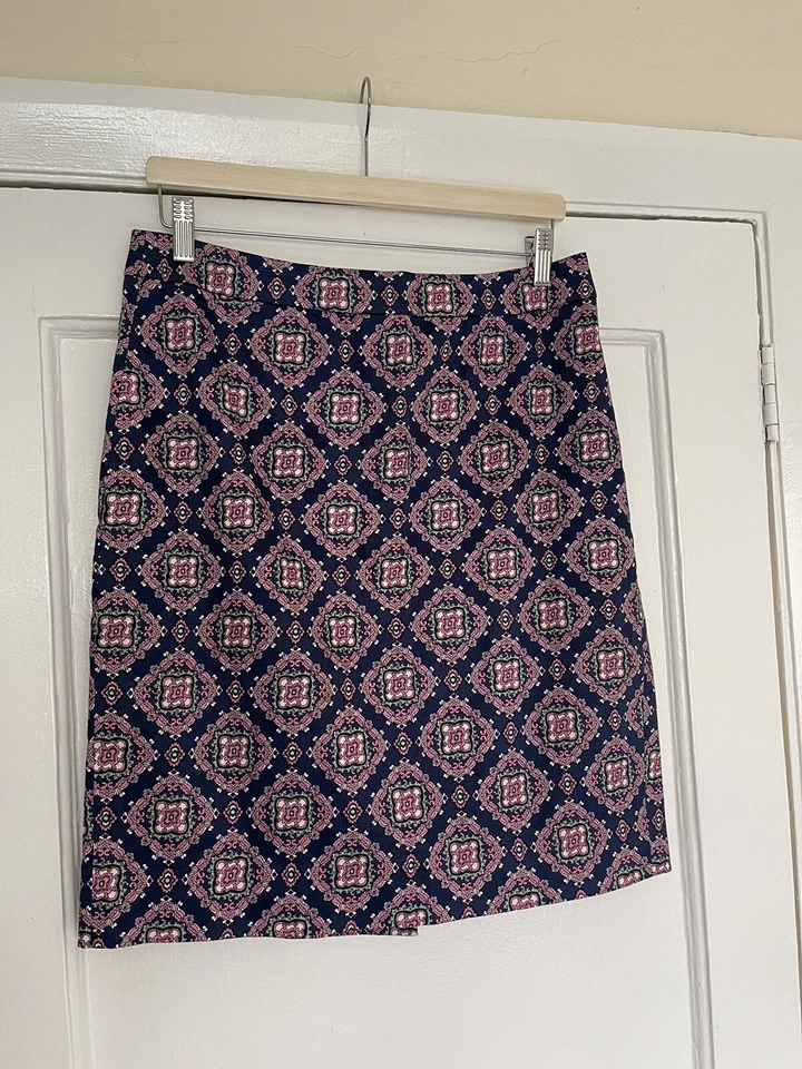 J Crew карандаш юбка темно-синий с геометрическим узором размер US8 UK12 V G C - Изображение 1 из 4