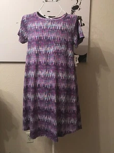 LULAROE women's Purple Abstract Geometric design stretch hi lo S/S dress (S) - Picture 1 of 8