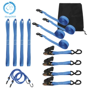 2,200 LB Break 15 FT Strength Ratchet Tie Down Straps 4PK W/ Safety Lock S Hooks - Picture 1 of 17