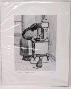 Amish Art Print Country Farm Sketch Good As Mamas Cooking Wood Stove Cat Jo Ko - Picture 1 of 5