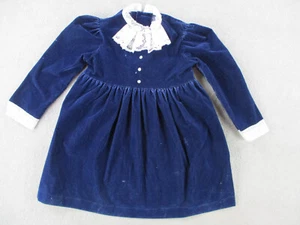 VINTAGE Cinderella Dress Girls 6 Blue Velvet Velour Lace Trim Long Sleeve - Picture 1 of 15